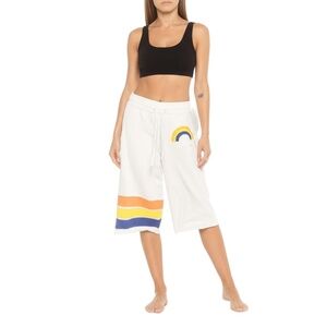 DEREK HEART White Rainbow Graphic Lounge Sweatpant Capri Womens Size Large